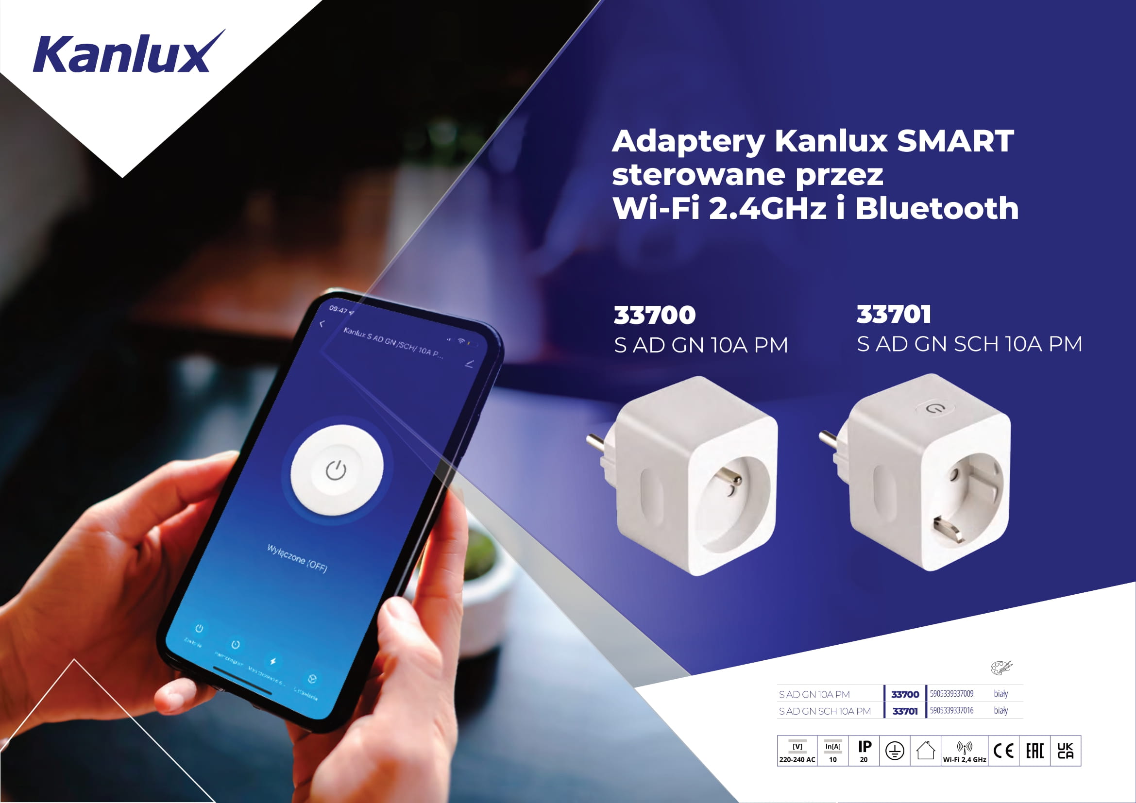 Adaptery Kanlux SMART sterowane przez Wi-Fi 2.4Ghz i Bluetooth